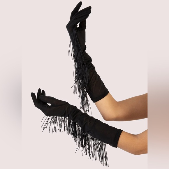 Playful Promises Accessories - NWT Bettie Page Black Fringe Burlesque Costume Gloves